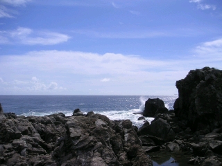 室戸岬　波が威勢良く岩にぶつかってた