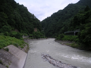 小谷付近の姫川　大地の溝に沿って流れてます