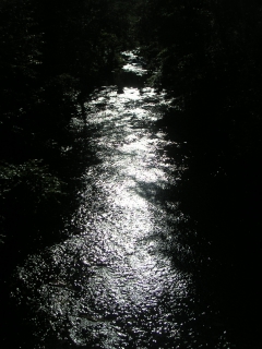 午後の日差を照り返す風烈布川の水面です